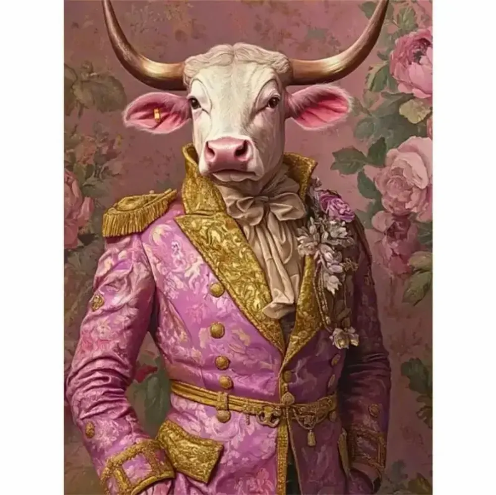 Objets design - Tableau imprimé Monsieur Vache en rose - VACHES ET COMPAGNIE