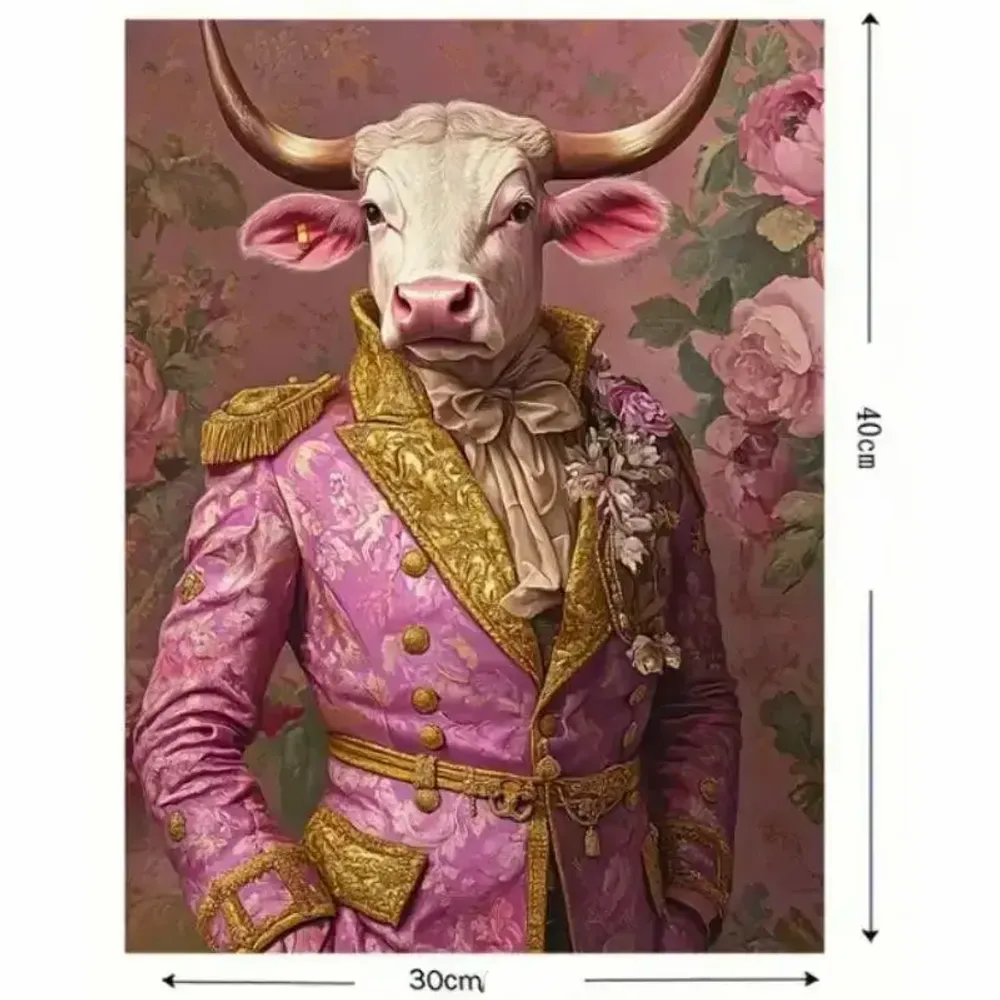Objets design - Tableau imprimé Monsieur Vache en rose - VACHES ET COMPAGNIE