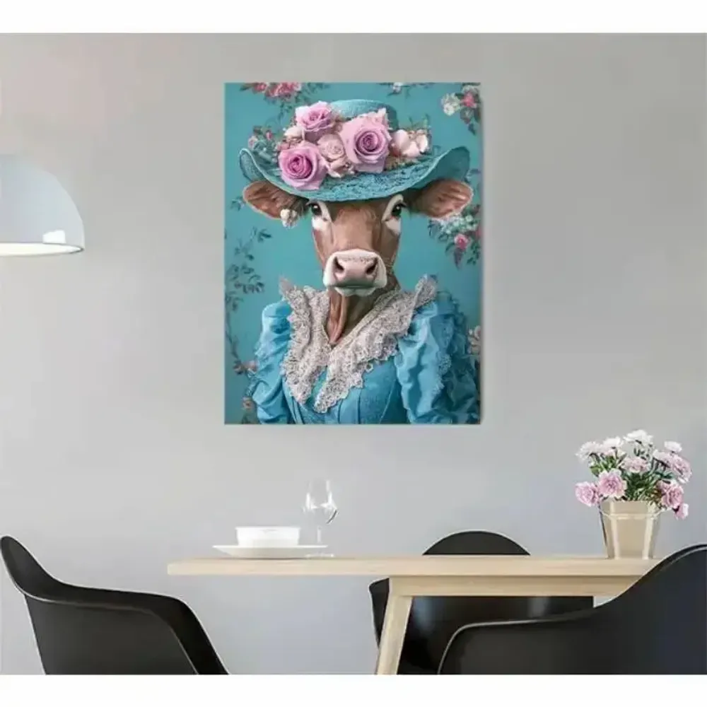 Objets design - Tableau imprimé Madame Vache en bleu - VACHES ET COMPAGNIE