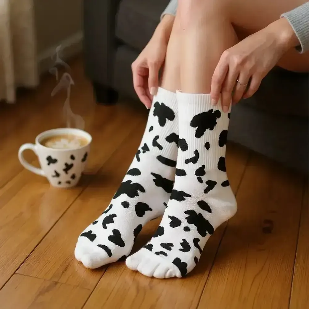 Objets design - Chaussettes imprimées Vache noire et blanche pour Femme - VACHES ET COMPAGNIE
