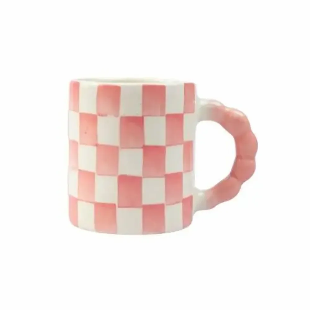 Mugs - Checkered Ceramic Mugs -- 3x3x3.5 Inches - CASA AMAROSA