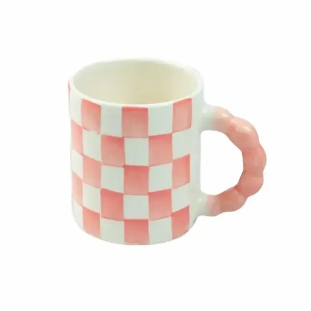 Mugs - Checkered Ceramic Mugs -- 3x3x3.5 Inches - CASA AMAROSA