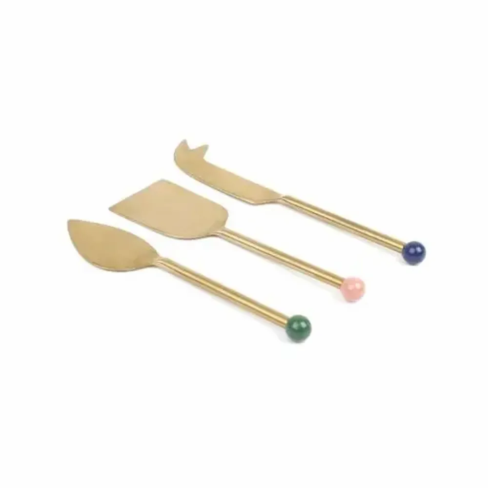 Knives - Brass Finish Cheese Knife Set (Set of 3) - 6.5 x 2 Inches - CASA AMAROSA