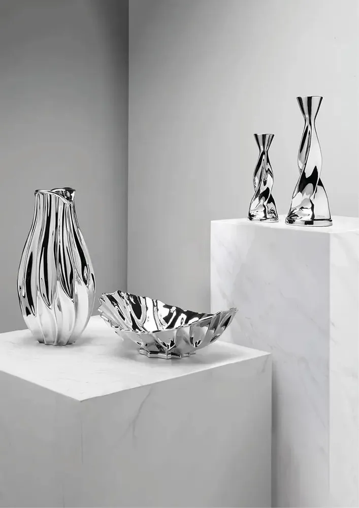 Objets design - Bougeoir avec motif floral argenté - OTTAVIANI