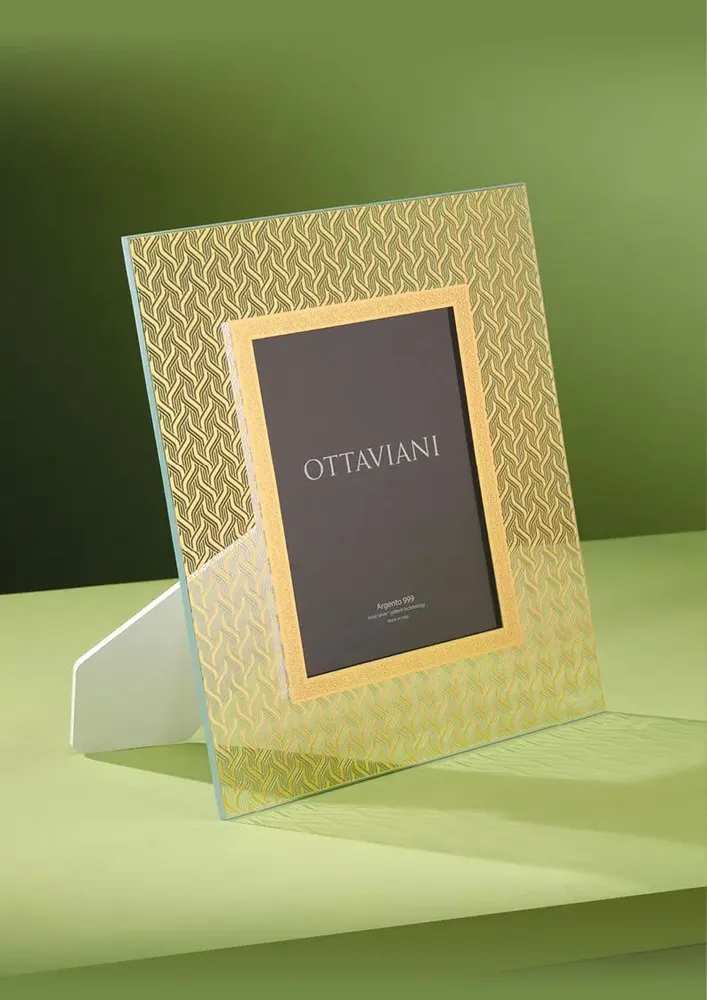 Objets design - Cadre photo en cristal, feuille d'argent et d'or « Cachemire » - OTTAVIANI