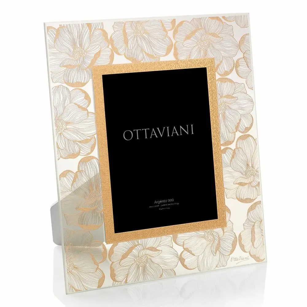 Objets design - Cadre photo en cristal, feuille d'argent et d'or « Flora » - OTTAVIANI