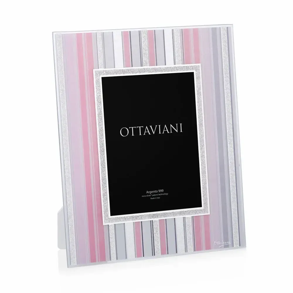 Objets design - Cadre photo en cristal, feuille d'argent, argent "Millerighe fenicottero" - OTTAVIANI