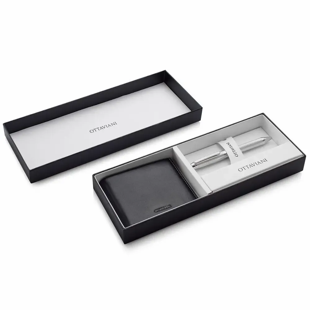 Objets design - Ensemble stylo à bille et portefeuille en cuir véritable - OTTAVIANI