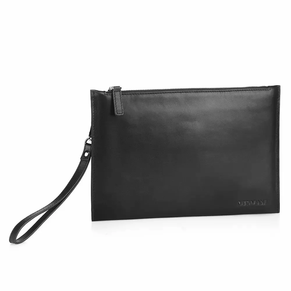 Objets design - Pochette en cuir véritable noir - OTTAVIANI
