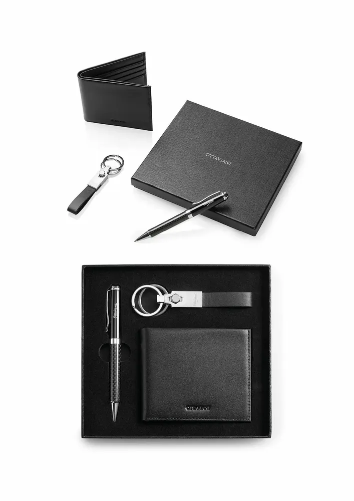 Design objects - Set with pen, keychain, wallet in genuine leather - OTTAVIANI