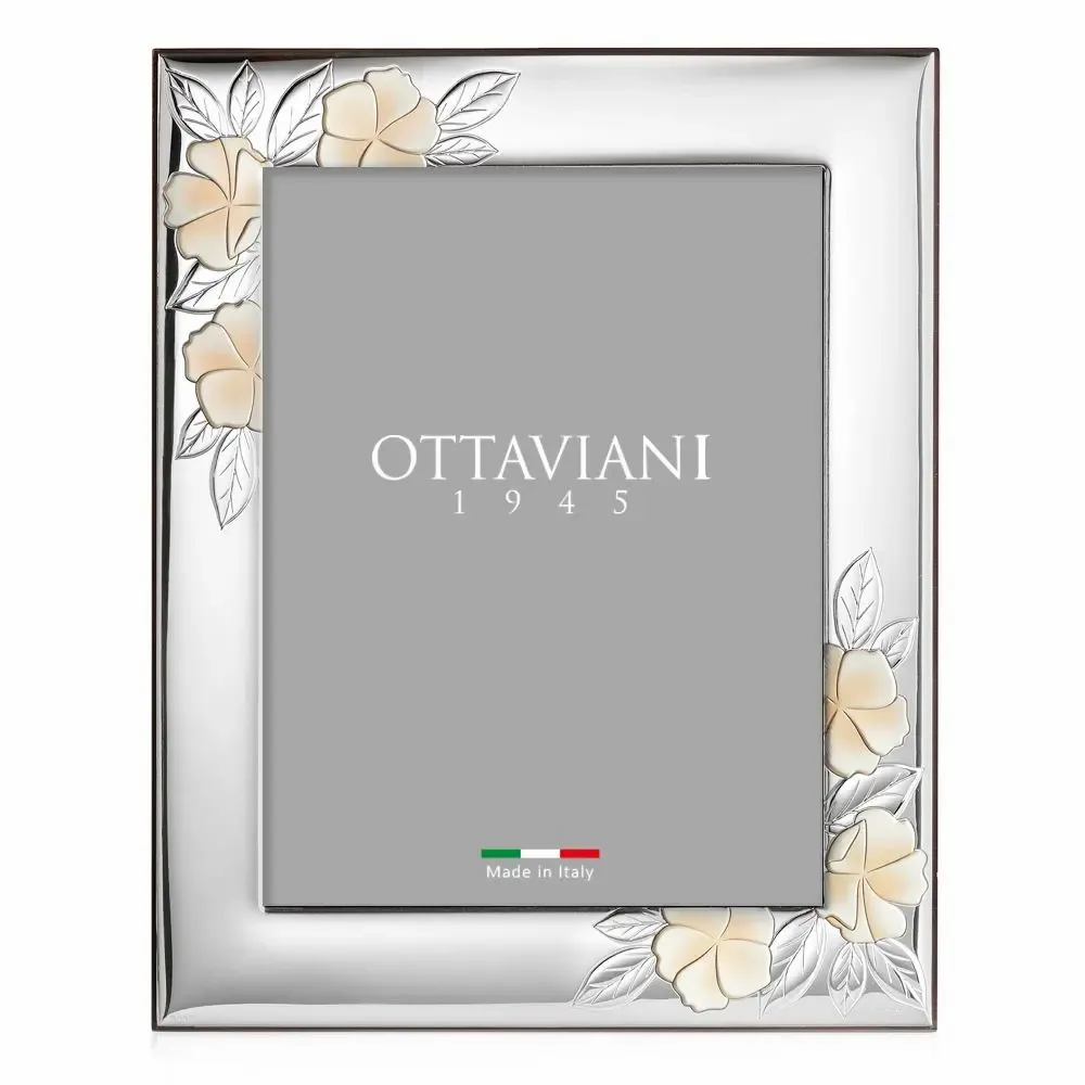 Objets design - Cadre photo avec des camélias argentés - OTTAVIANI