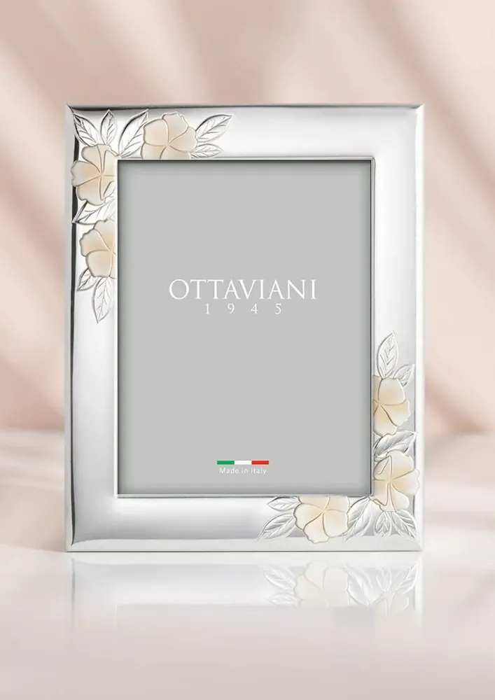 Objets design - Cadre photo avec des camélias argentés - OTTAVIANI
