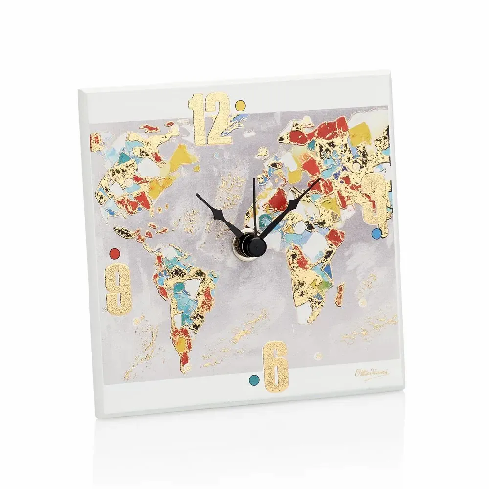 Objets design - Horloge Miro-argent « Globe » avec feuille d'or - OTTAVIANI