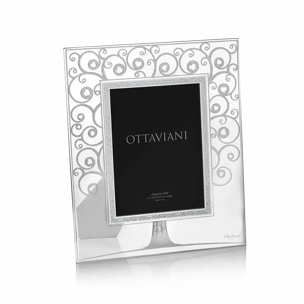 Objets design - Cadre photo en cristal avec feuille d'argent « Arbre de l'amour » - OTTAVIANI