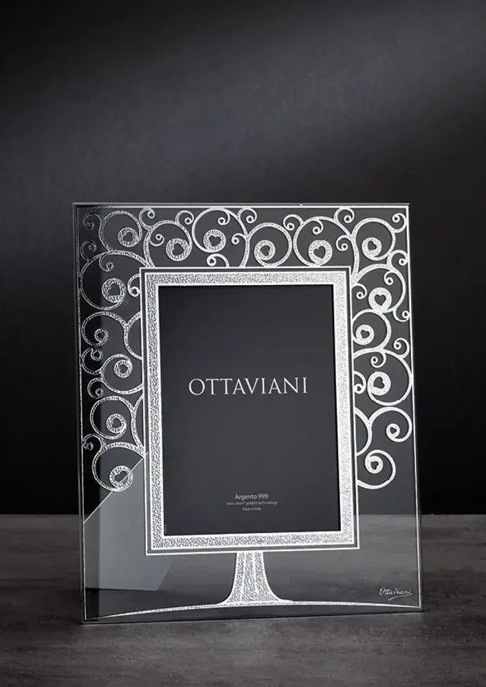 Objets design - Cadre photo en cristal avec feuille d'argent « Arbre de l'amour » - OTTAVIANI