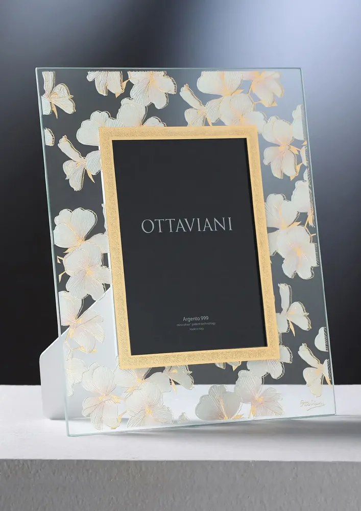 Design objects - Crystal photoframe silver foil silver "Peach flowers" - OTTAVIANI