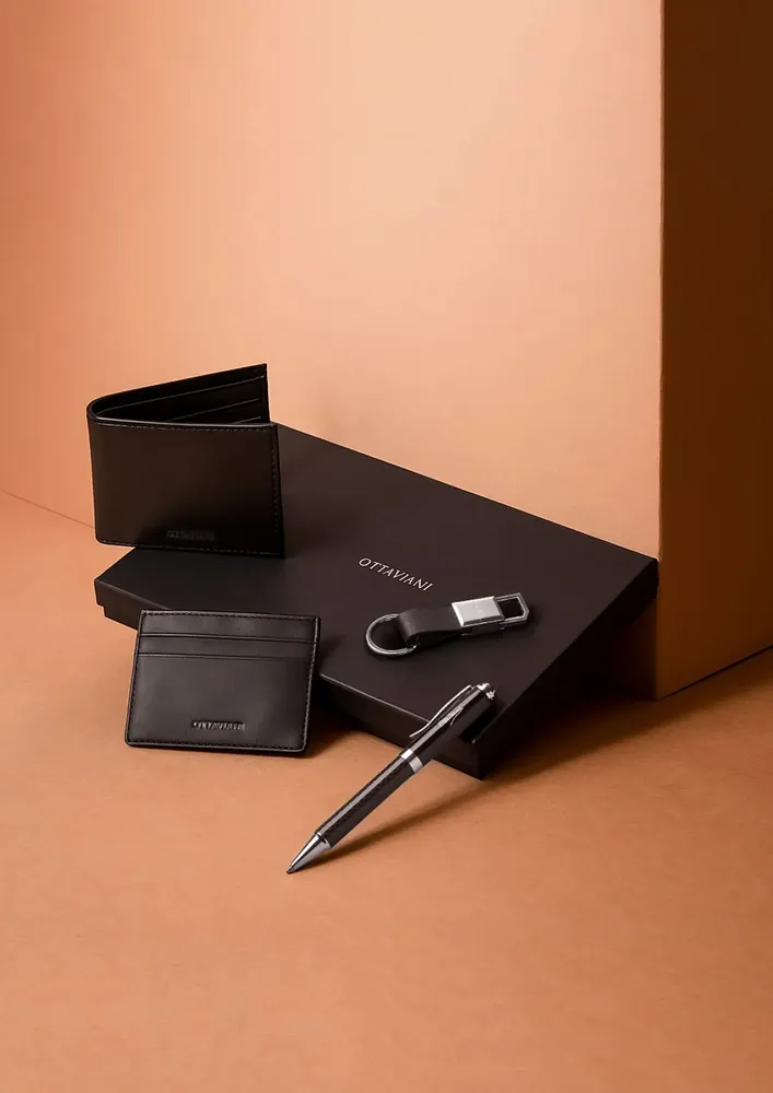Design objects - Set with pen, keychain, wallet and card holder in genuine leather - OTTAVIANI