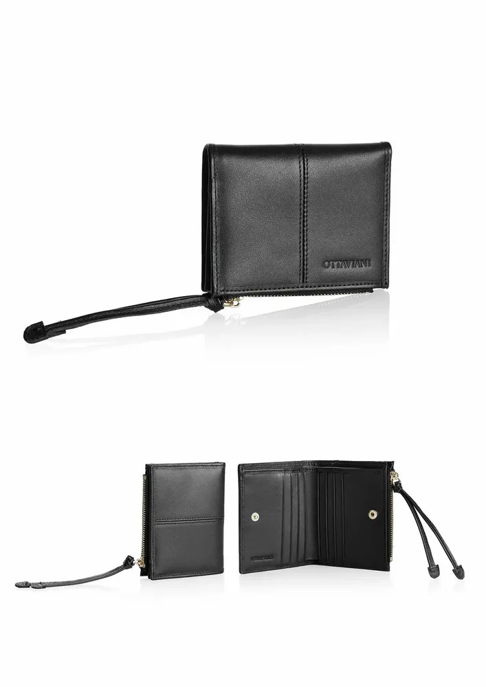 Objets design - portefeuille compact en cuir véritable noir - OTTAVIANI
