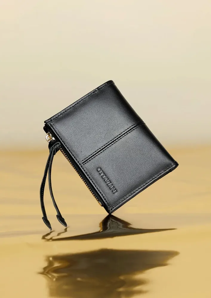 Objets design - portefeuille compact en cuir véritable noir - OTTAVIANI