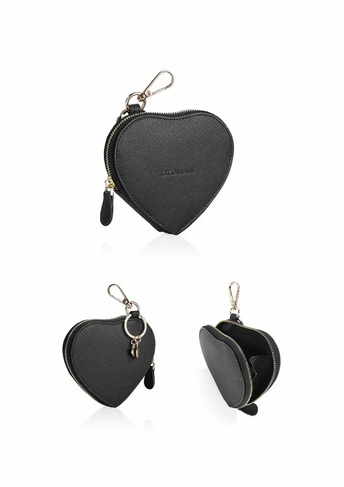 Objets design - Porte-monnaie en forme de cœur en cuir noir véritable - OTTAVIANI