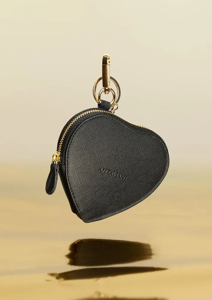 Objets design - Porte-monnaie en forme de cœur en cuir noir véritable - OTTAVIANI