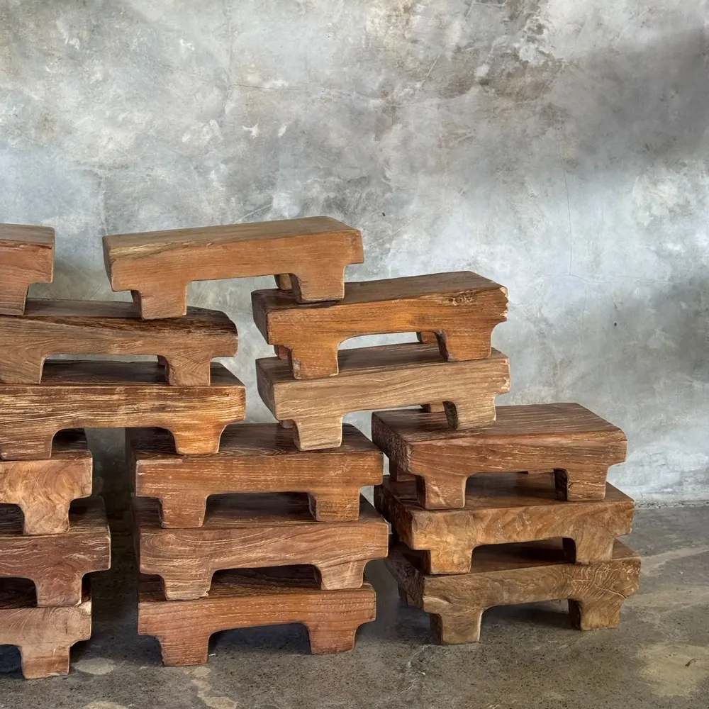 Tabourets - Petit stool, tabouret d'appoint en teck massif blond wabi-sabi L30 - OFFICE OBJETS