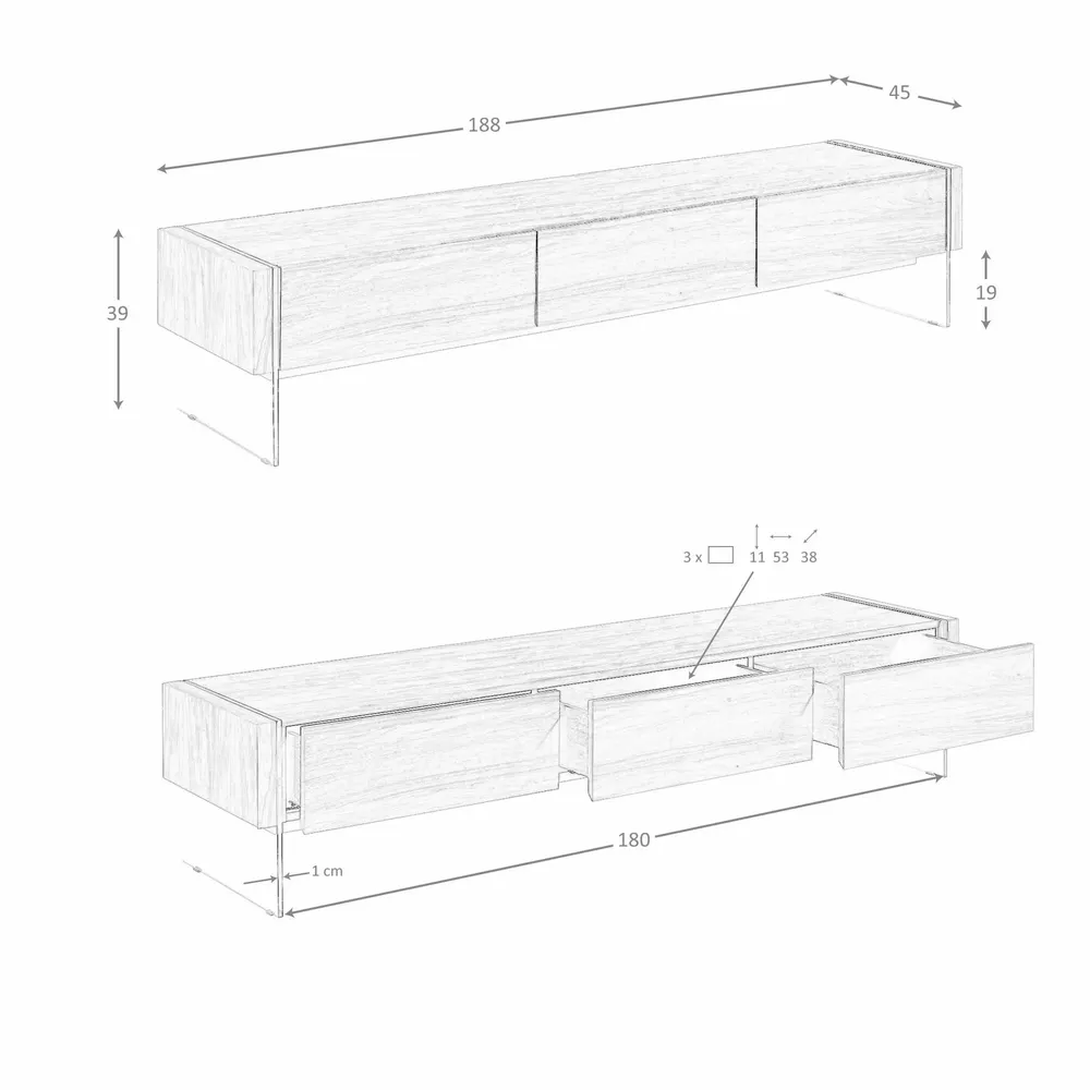 Sideboards - Walnut TV cabinet with glass sides - ANGEL CERDÁ
