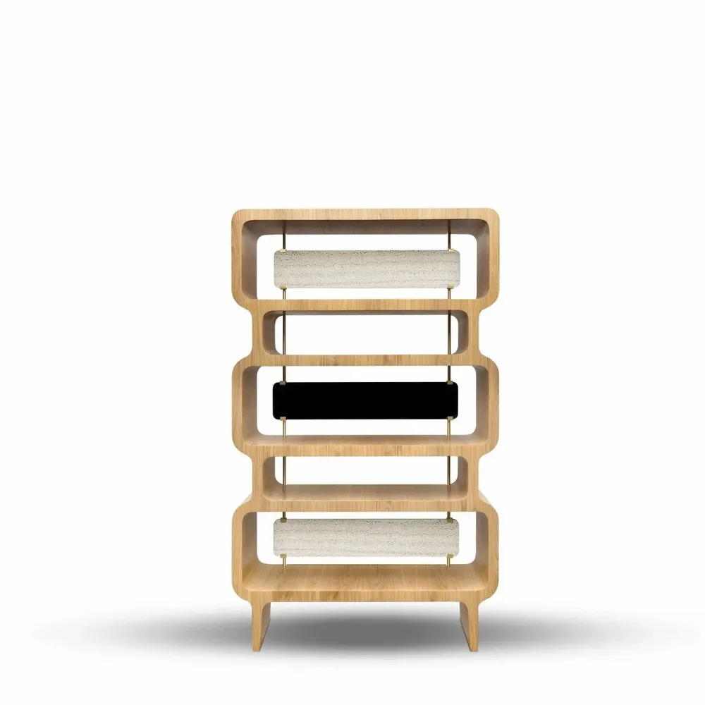 Bureaux d'entreprise - Copacabana Bibliothèque en Placage de Chêne Naturel et Détails en Laiton Brossé - DUISTT