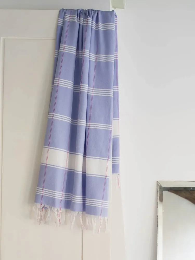 Bath towels - hammam towel Organic lavender blue/white - OTTOMANIA