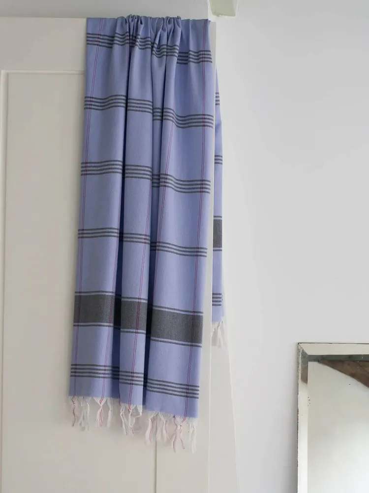 Bath towels - hammam towel Organic lavender blue/dark blue - OTTOMANIA