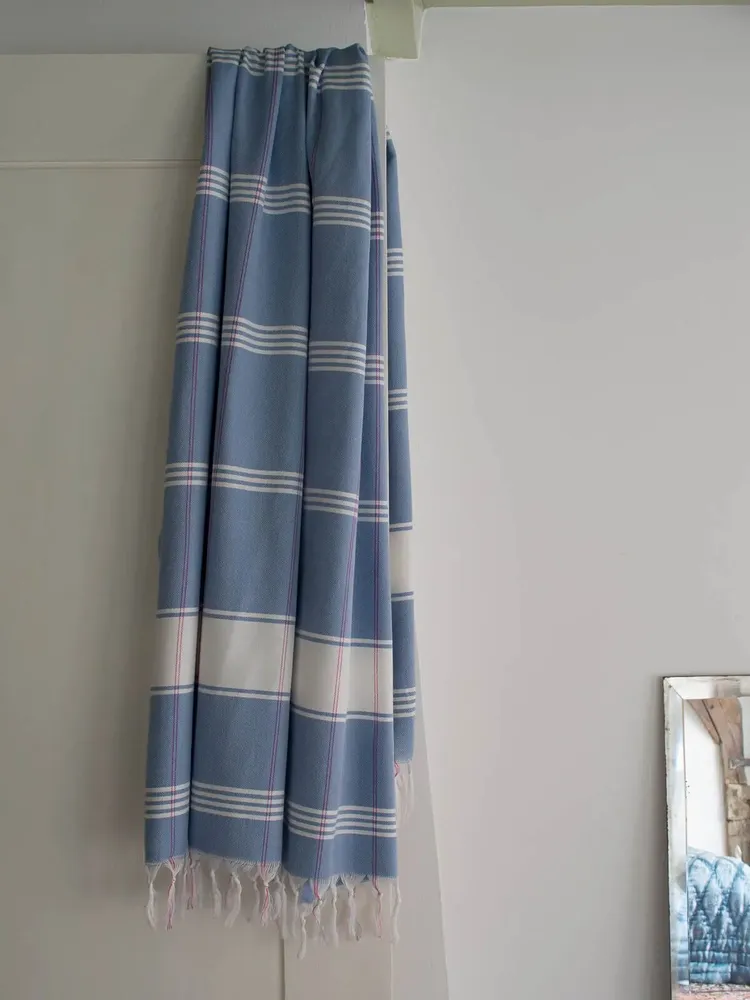 Bath towels - hammam towel Organic blue/white - OTTOMANIA
