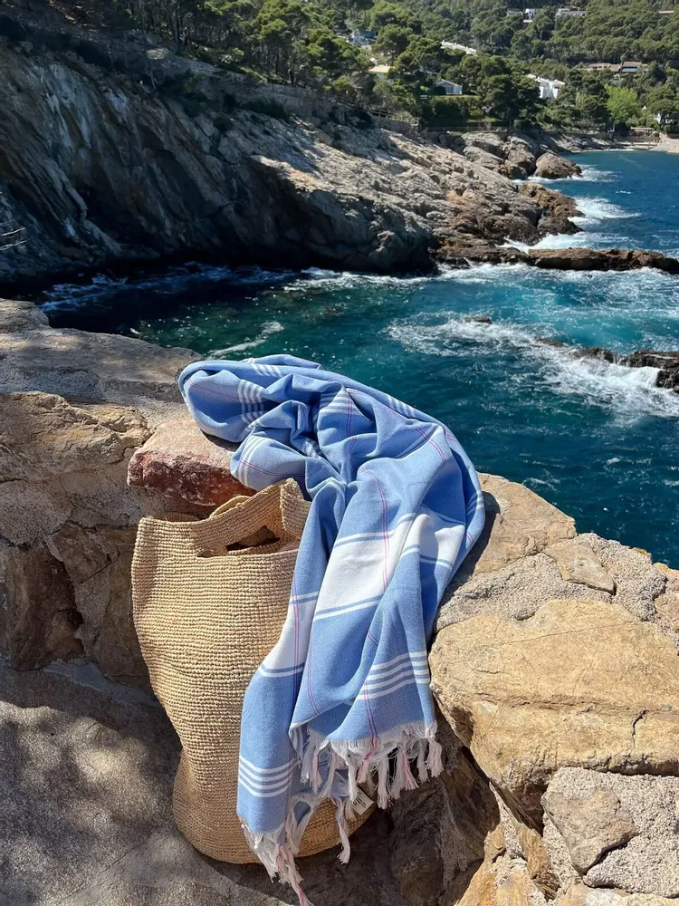 Bath towels - hammam towel Organic blue/white - OTTOMANIA