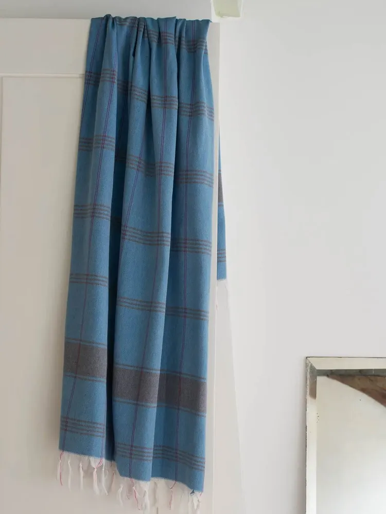 Serviettes de bain - fouta Organic bleu océan/bleu foncé - OTTOMANIA