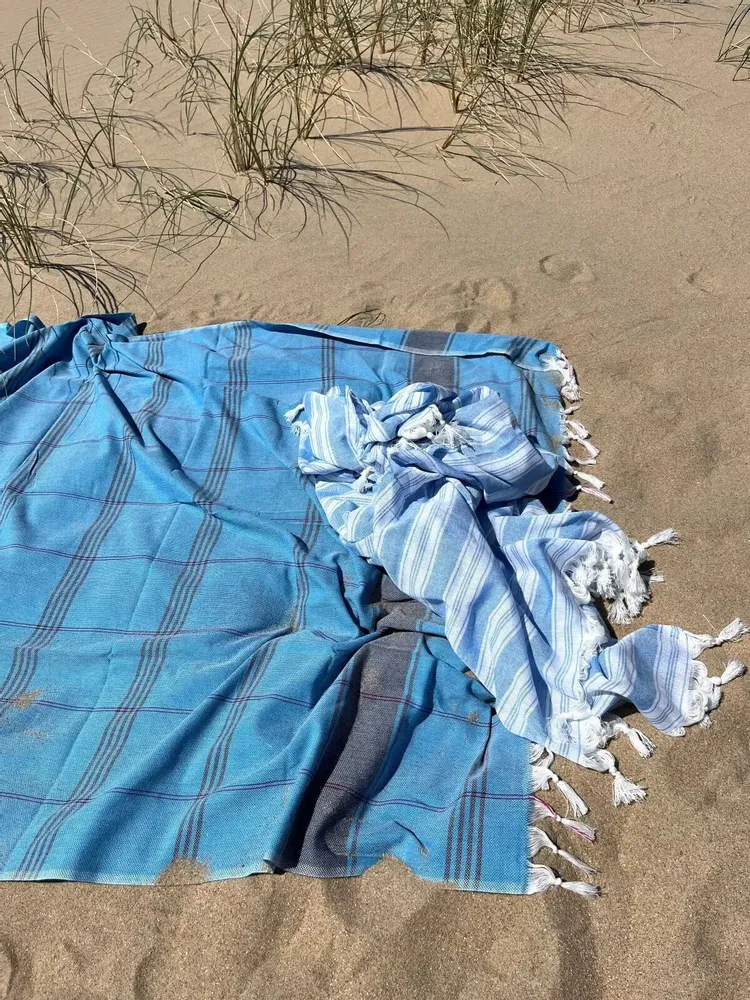 Serviettes de bain - fouta Organic bleu océan/bleu foncé - OTTOMANIA