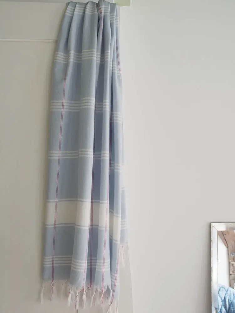 Bath towels - hammam towel Organic light blue/white - OTTOMANIA