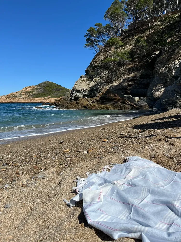 Bath towels - hammam towel Organic light blue/white - OTTOMANIA