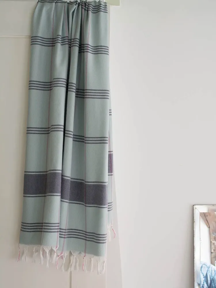 Bath towels - hammam towel Organic sea green/dark blue - OTTOMANIA