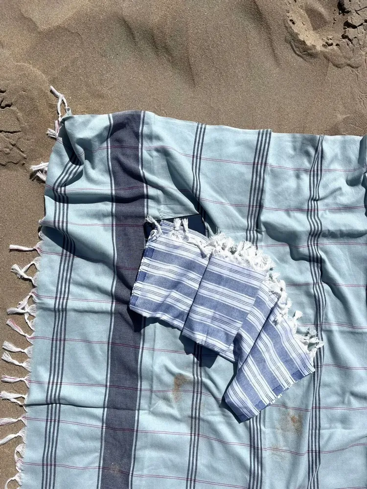 Bath towels - hammam towel Organic sea green/dark blue - OTTOMANIA