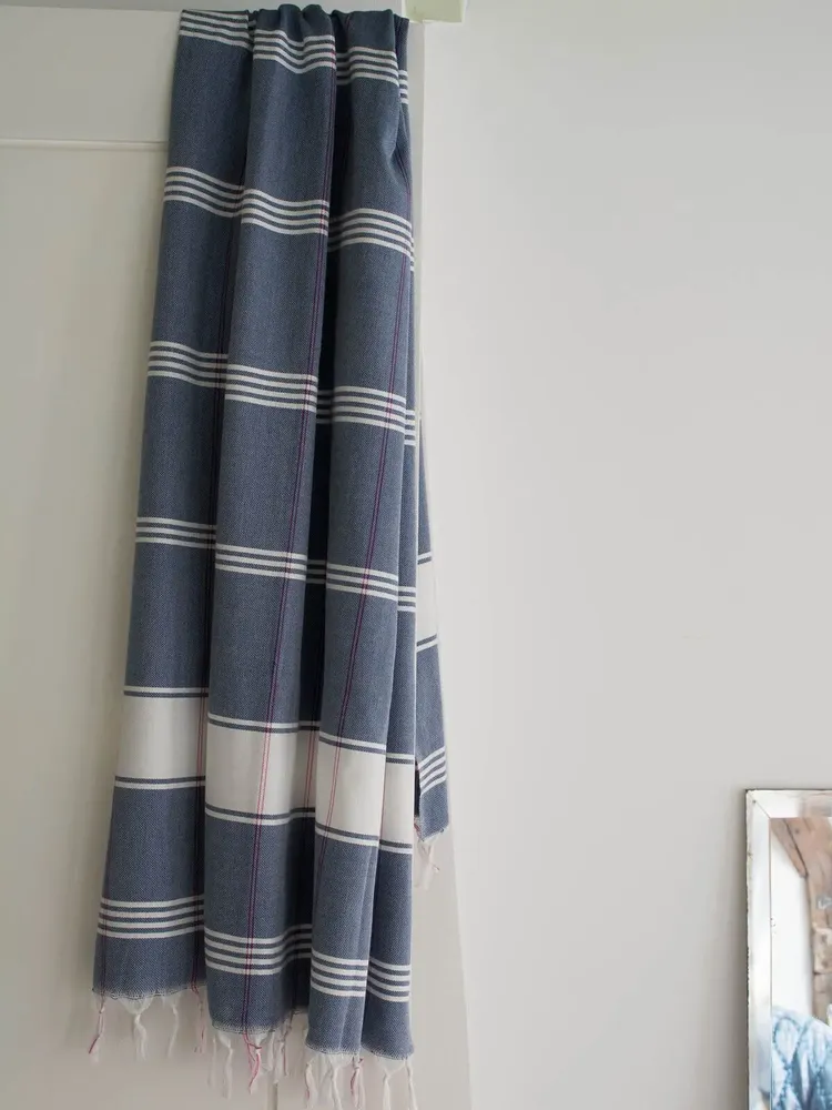 Bath towels - hammam towel Organic navy blue/white - OTTOMANIA
