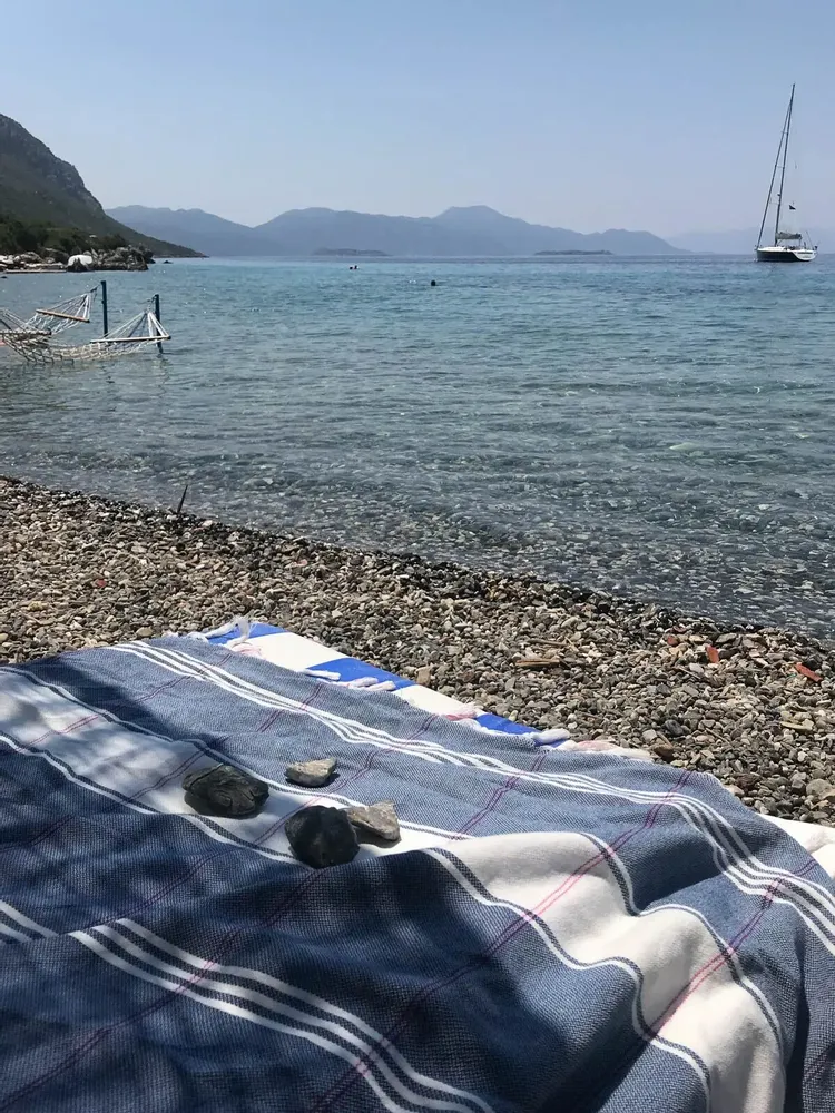 Bath towels - hammam towel Organic navy blue/white - OTTOMANIA