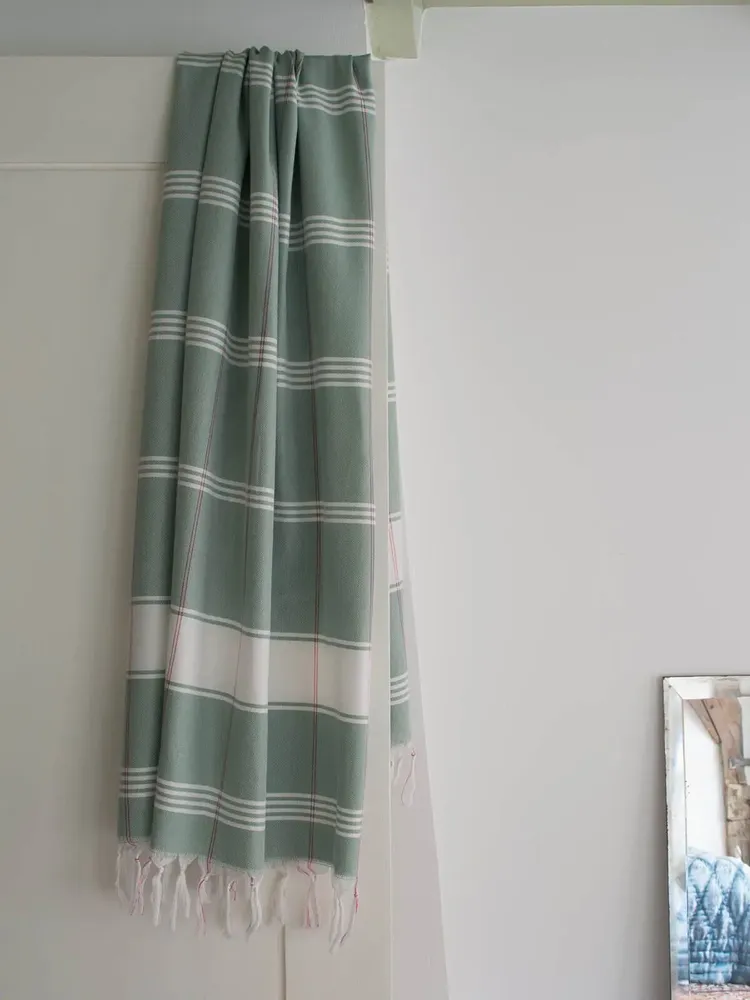Bath towels - hammam towel Organic grey-green/white - OTTOMANIA