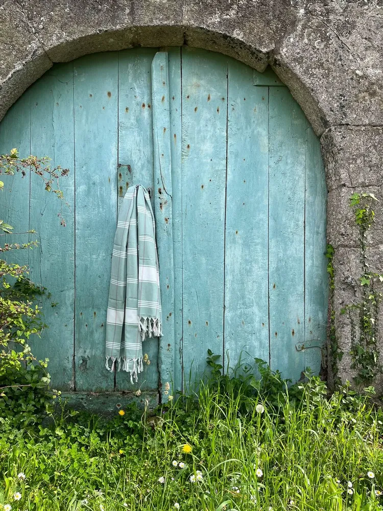 Bath towels - hammam towel Organic grey-green/white - OTTOMANIA