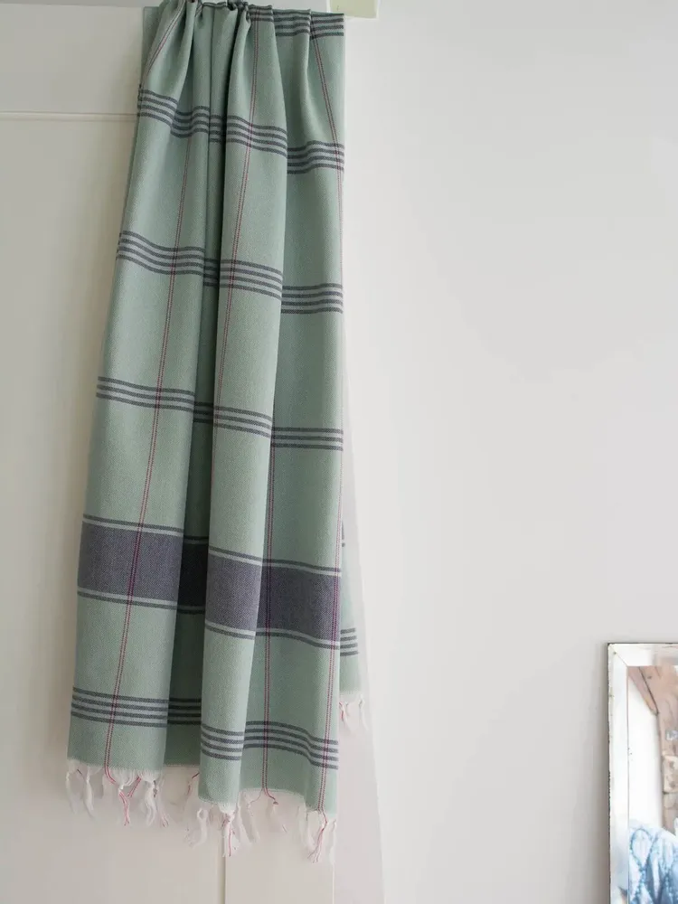 Bath towels - hammam towel Organic grey-green/dark blue - OTTOMANIA