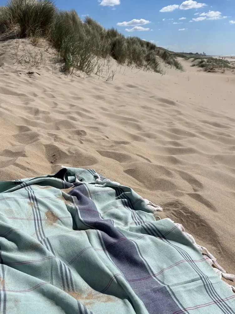 Bath towels - hammam towel Organic grey-green/dark blue - OTTOMANIA