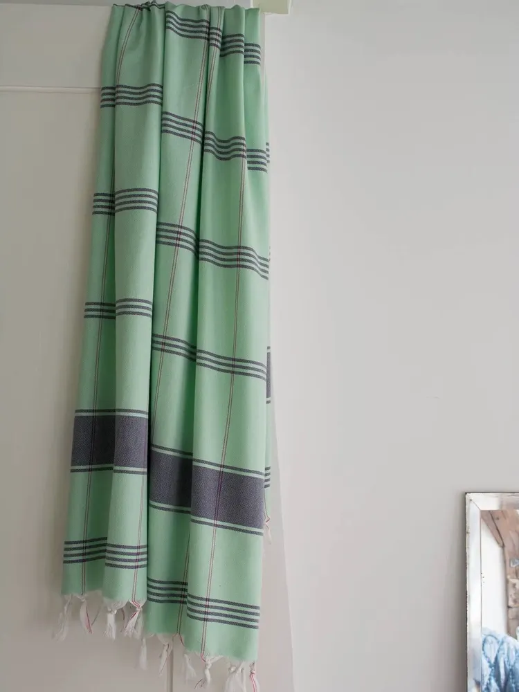 Bath towels - hammam towel Organic fresh green/dark blue - OTTOMANIA