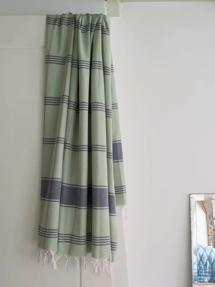 Bath towels - hammam towel Organic sage/ dark blue - OTTOMANIA