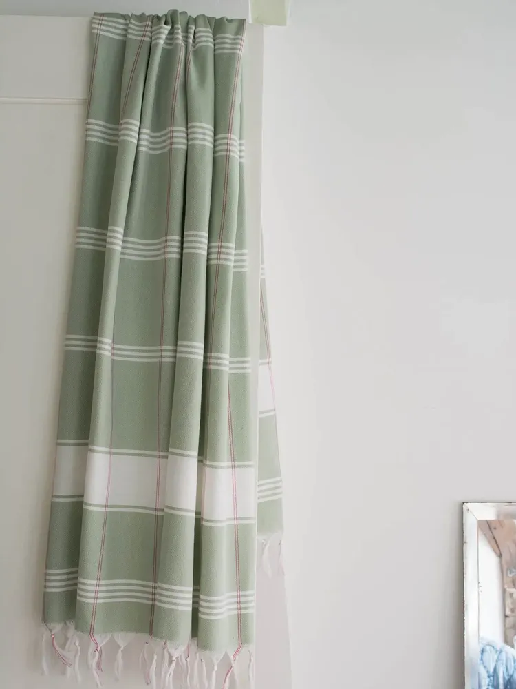Bath towels - hammam towel Organic sage/white - OTTOMANIA