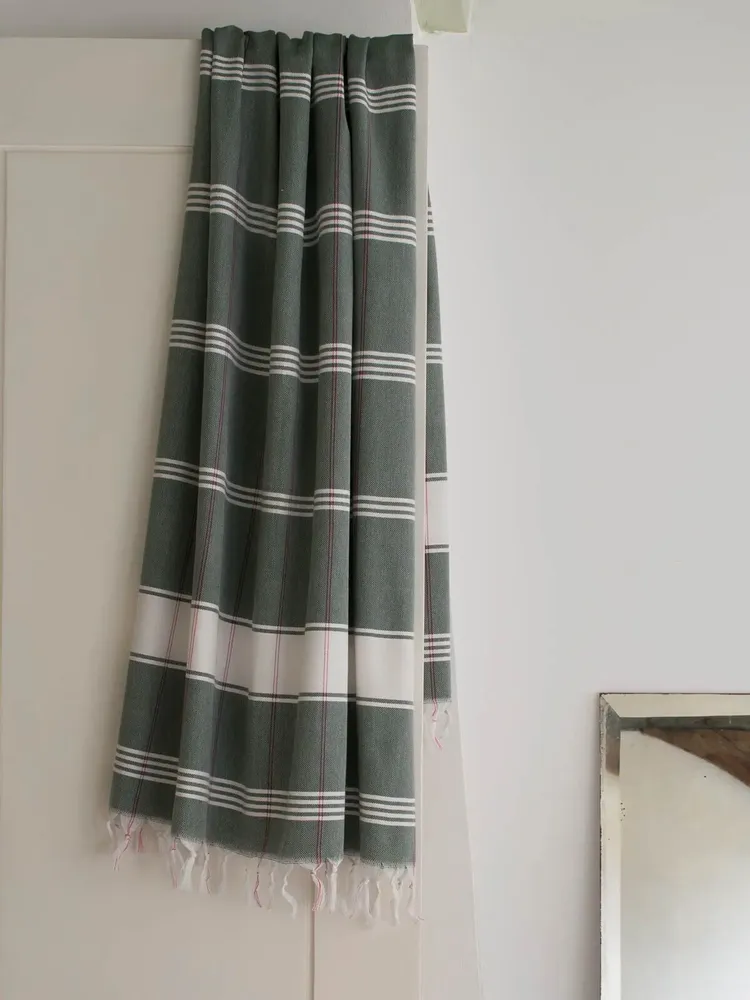 Bath towels - hammam towel Organic pine green/white - OTTOMANIA