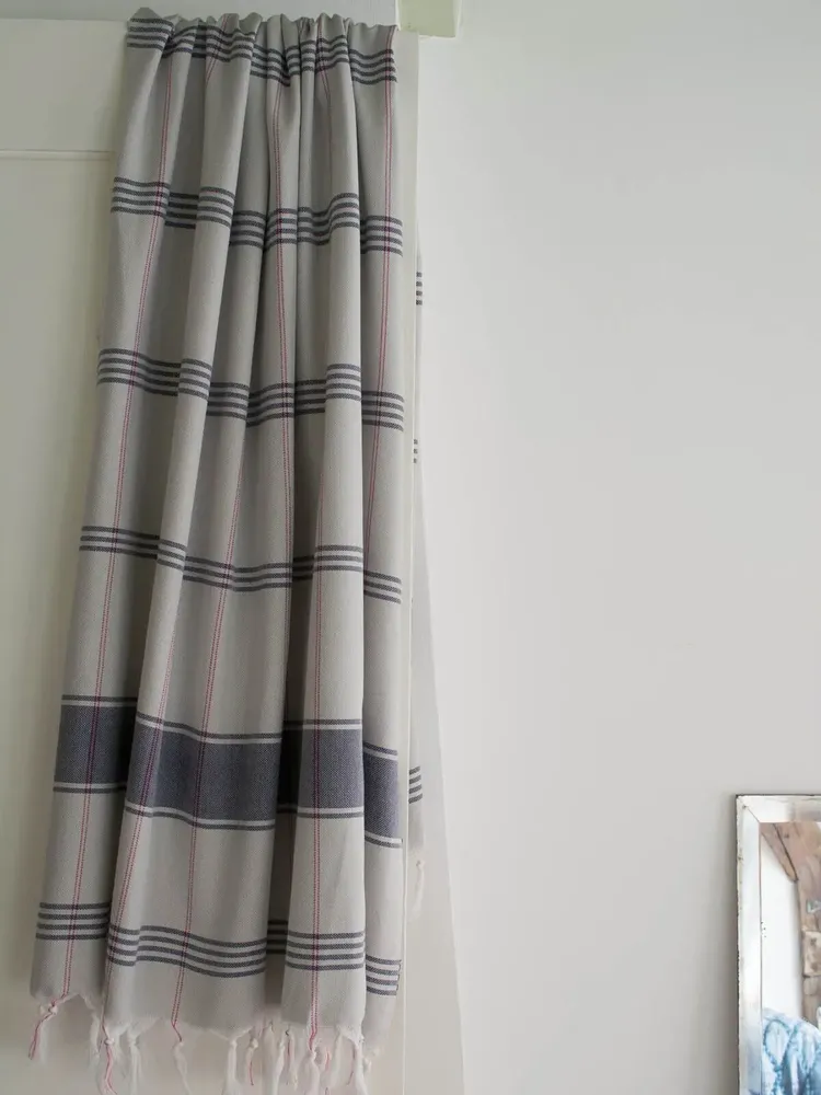 Bath towels - hammam towel Organic light grey/dark blue - OTTOMANIA