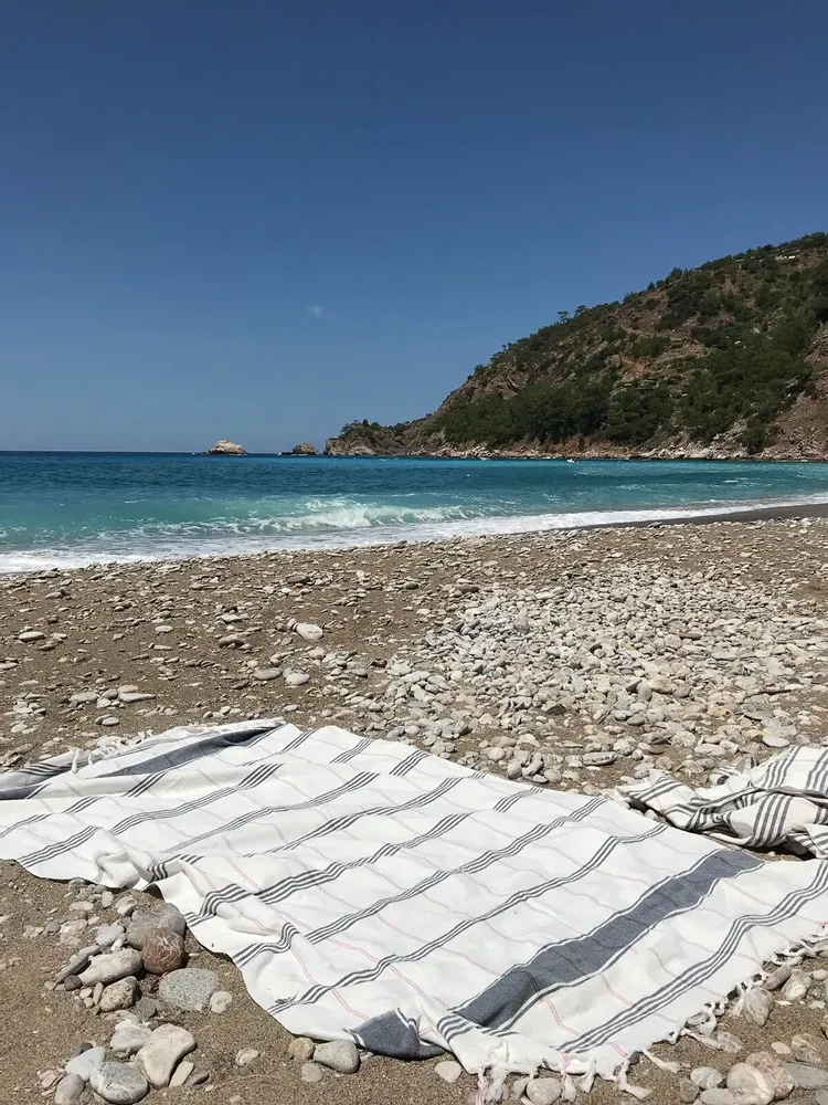 Bath towels - hammam towel Organic white/dark blue - OTTOMANIA